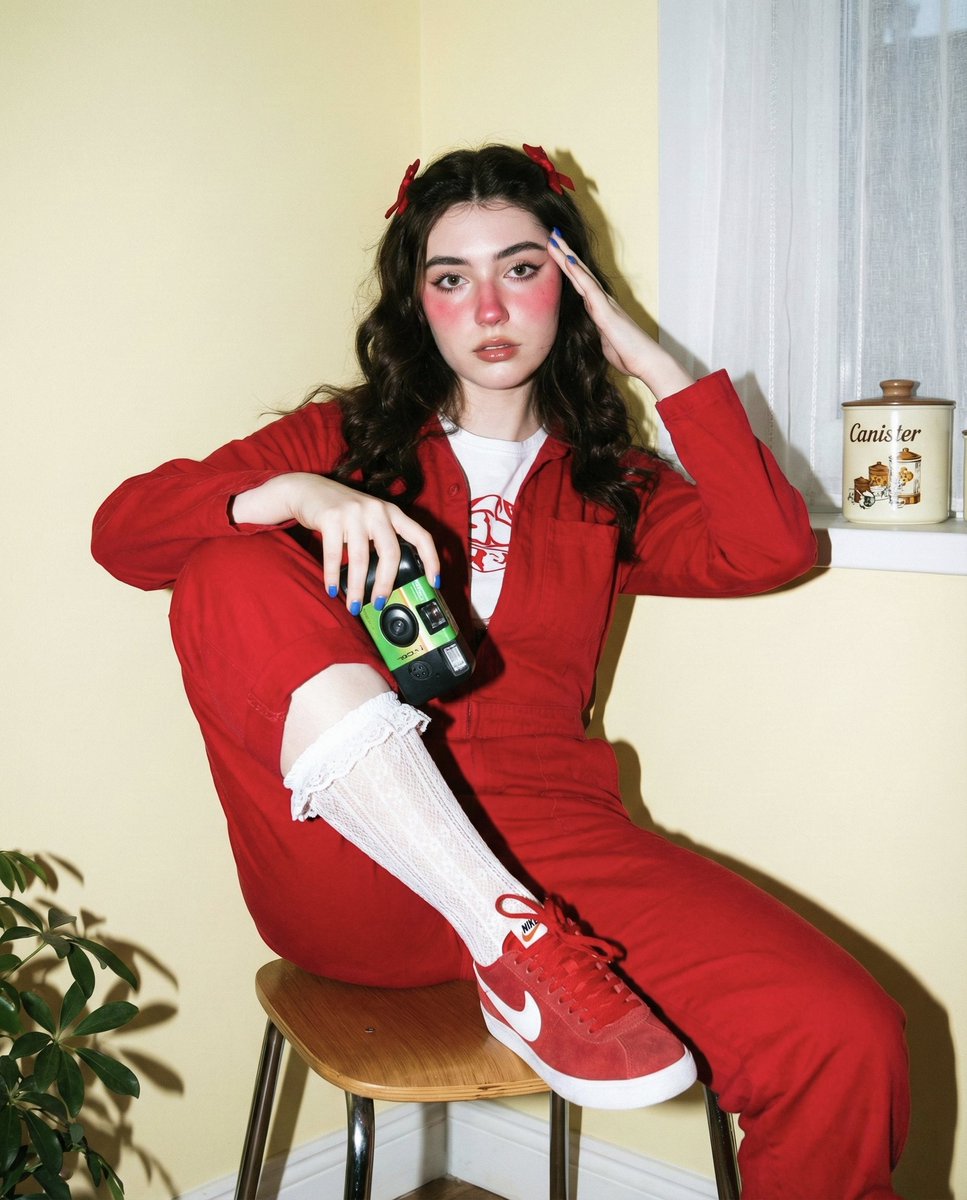 Gemini Nano Banana Pro - Young Woman in Soft Vintage Style Photo, People, nanoBanana-Pro, Direct Flash, Lace Socks reference image