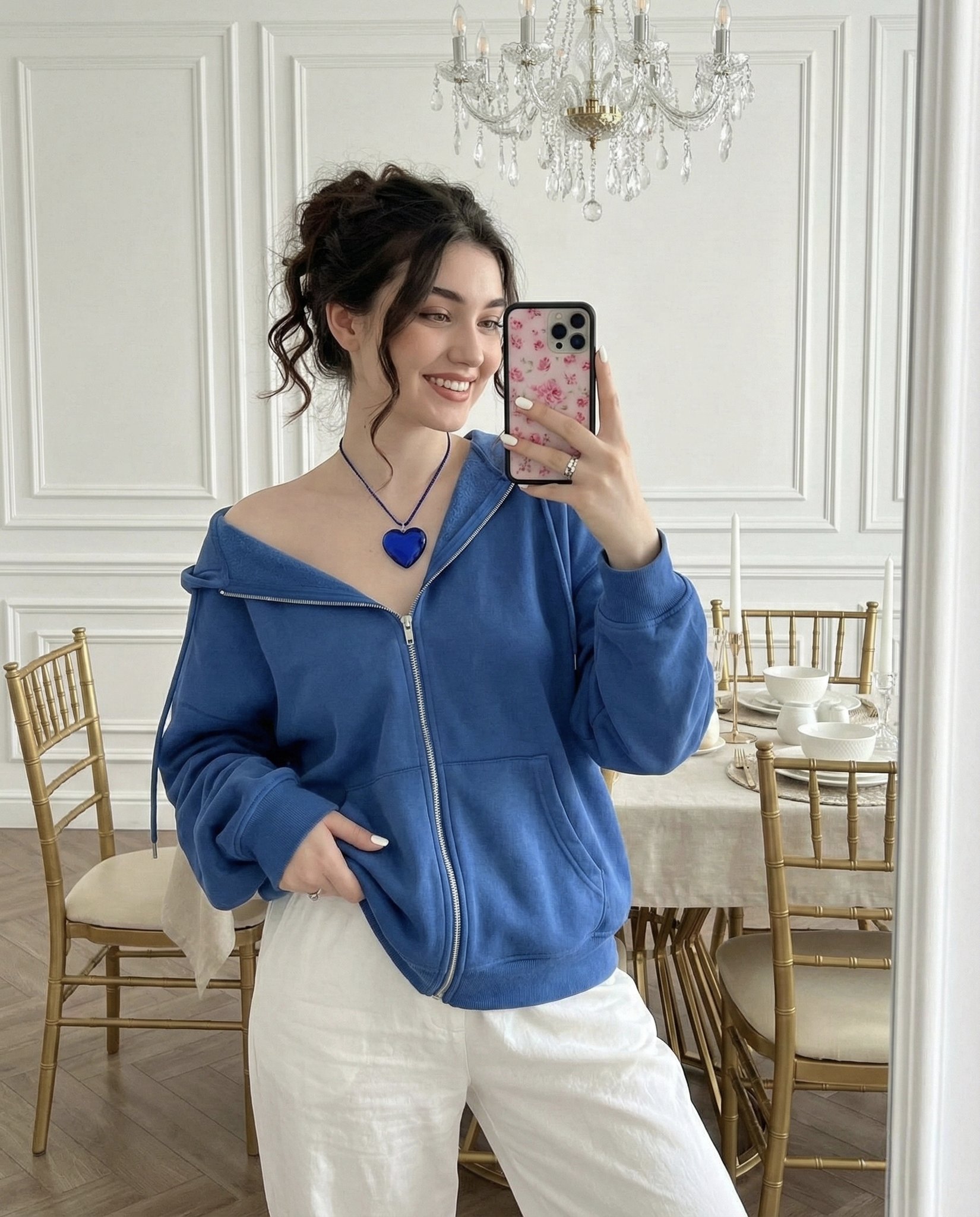 Gemini Nano Banana Pro - Mirror Selfie, People, nanoBanana-Pro, Cozy Glam, Elegant Dining Room reference image