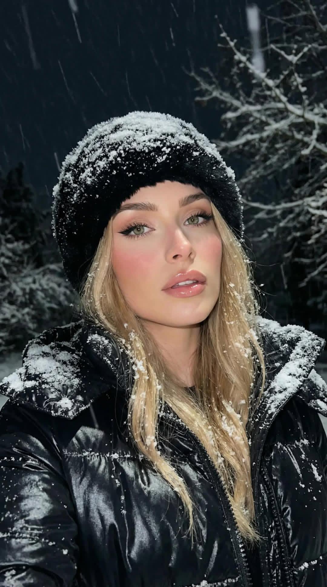 Gemini Nano Banana Pro Snow Selfie, People, nanoBanana-Pro, Cinematic Makeup, Close-Up Portrait reference image