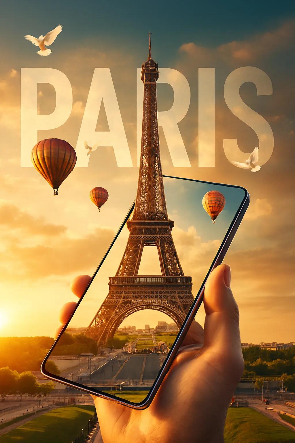 Surreal Travel-Themed Digital Artwork, Abstract, nanoBanana-Pro, 3D, Eiffel Tower reference image