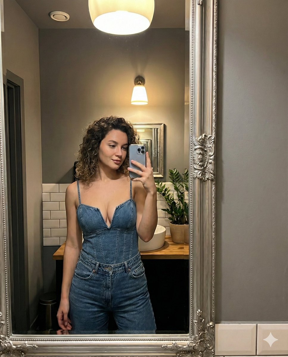 Gemini Nano Banana 3.0 Mirror-Selfie Portrait, People, nanoBanana-Pro, 35mm Prime Lens, Curvy Figure reference image