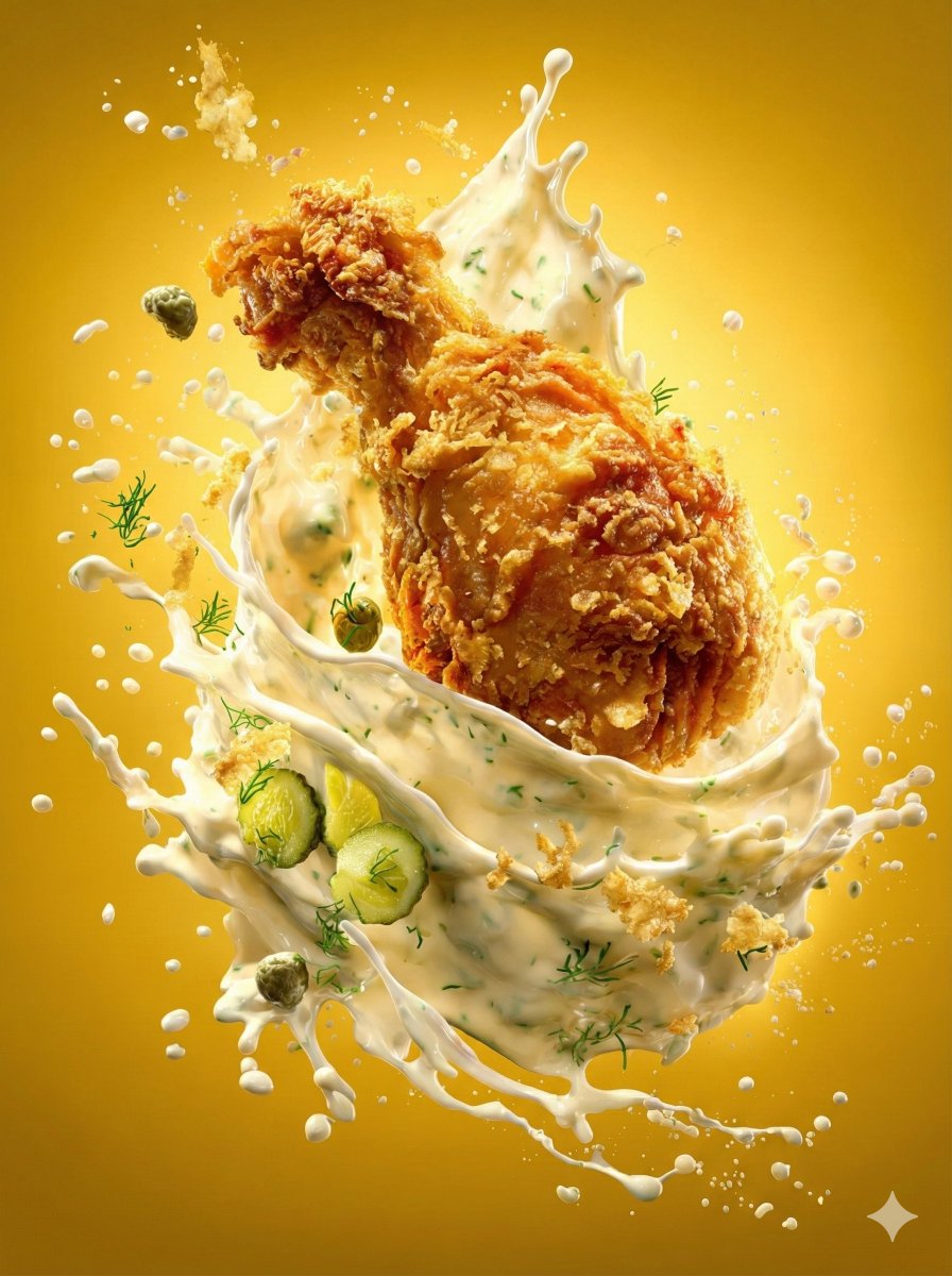 Nano Banana 3.0 Fried Chicken Thigh Hero Shot, Realistic, nanoBanana-Pro, Chicken Thigh, Cinematic Lighting reference image