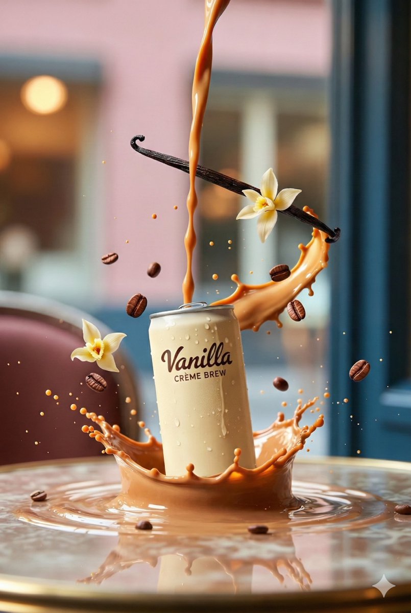 Vanilla Crème Brew Presentation on gemini Nano Banana 3.0, Realistic, nanoBanana-Pro, 3D, Bold Branding reference image
