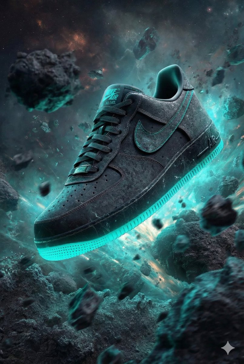 AI Nike Sneakers Gemini Nano Banana 3.0, Space, nanoBanana-Pro, Asteroid Setting, Explosion Visuals reference image
