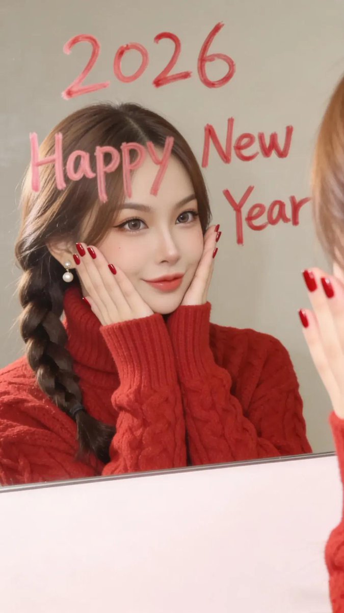 Mirror Moment Before New Year, People, nanoBanana-Pro, Gentle Smile, Japanese Style reference image