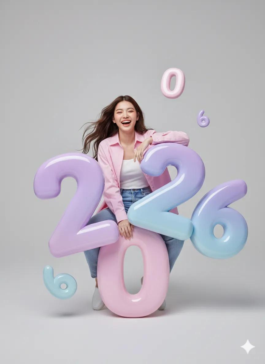 2026年可爱海报时刻，可爱，nanoBanana-Pro，2026 Future Reference, Cheerful Thai Woman风格参考图