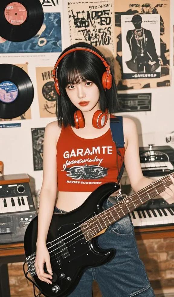 Photo with Clean Prompt, People, nanoBanana-Pro, Black Hair, Bright Red reference image