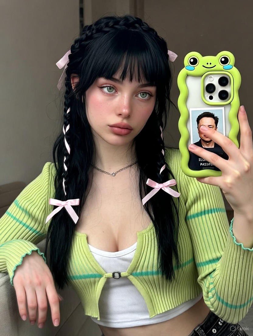 青春少女自拍，人物，nanoBanana-Pro，Cozy Bedroom, Cropped Cardigan风格参考图