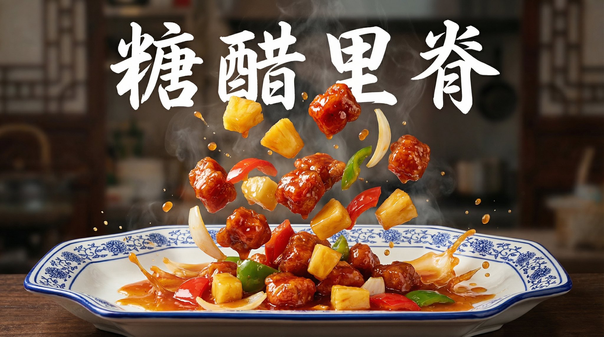 深夜放毒，美食，nanoBanana-Pro，Blurred Restaurant Interior, Calligraphy Display风格参考图