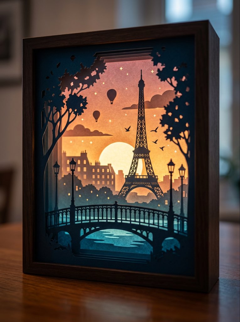 3D 纸雕灯箱风格图，3D，nanoBanana-Pro，3D, 3D Paper Cut风格参考图