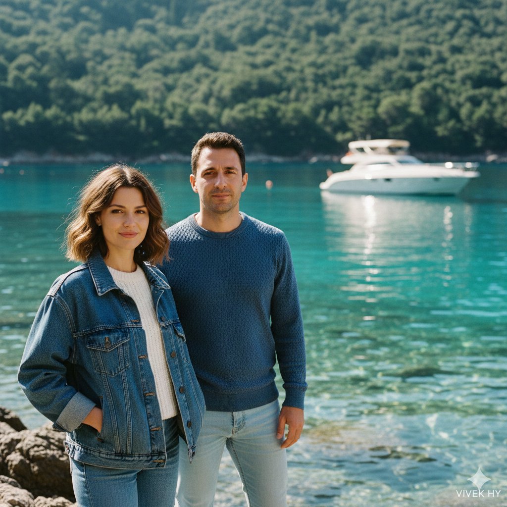 Google Gemini Nano banana Pro Captured Casual Coastal Portrait, People, nanoBanana-Pro, Blue Sweater, Casual Aesthetic reference image