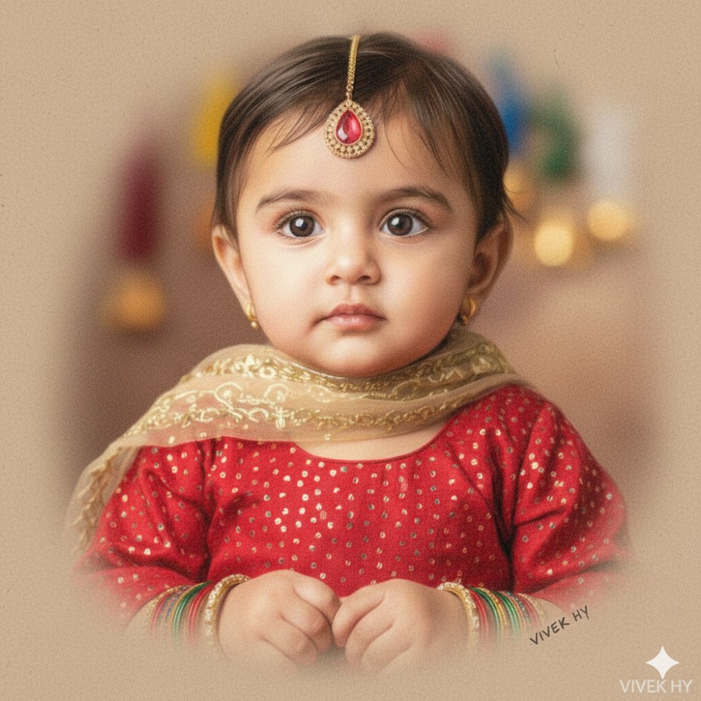 Cute Young Child in Festive Traditional Outfit Portrait, People, nanoBanana-Pro, Bright Colors, Celebration Mood reference image