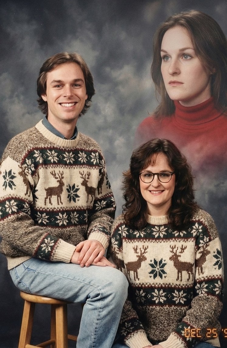 Awkward 90s Holiday Family Photo, Festival, nanoBanana-Pro, 90s Photo, Awkward Pose reference image