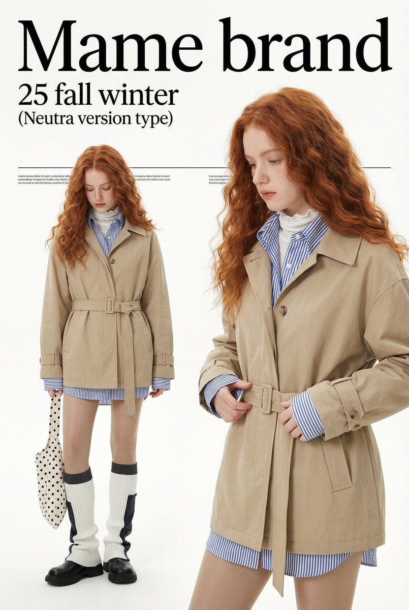 High-Fashion Editorial Studio Poster, Fashion, nanoBanana-Pro, Asymmetrical Pose, Copper Red Hair reference image