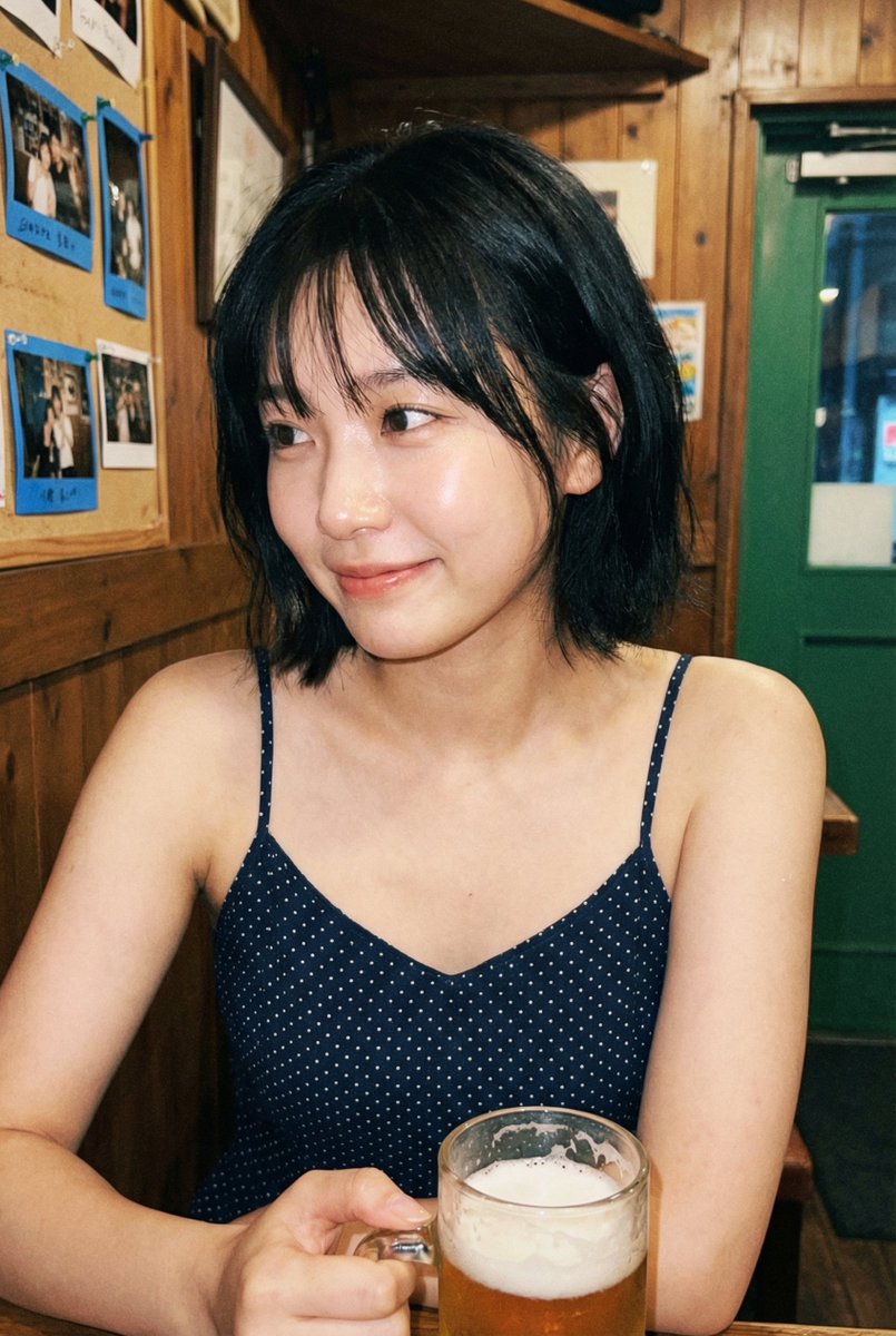 East Asian Young Woman in Bar Setting, People, nanoBanana-Pro, Bar Scene, Candid Photo reference image