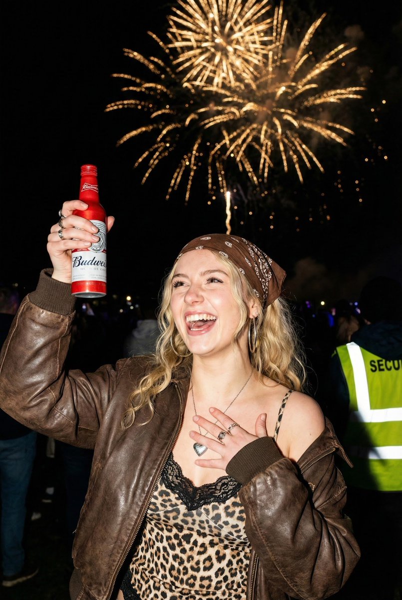 New Year's Eve Outdoor Celebration, People, nanoBanana-Pro, Beer Bottle, Celebration reference image