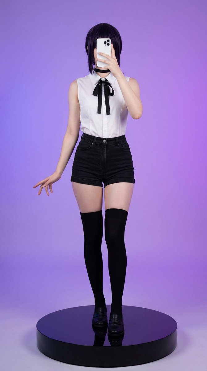 Reze Cosplay Full-Body Mirror Selfie, People, nanoBanana-Pro, Anime accurate, Anime Style reference image