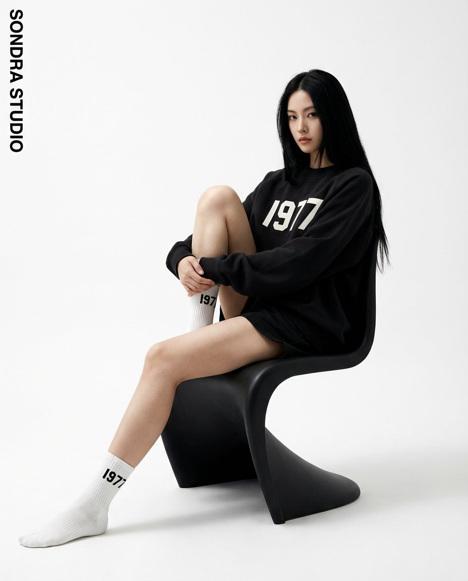Tomehaku - Modern Streetwear Fashion Model, Fashion, nanoBanana-Pro, Black Sweatshirt, Editorial Attitude reference image