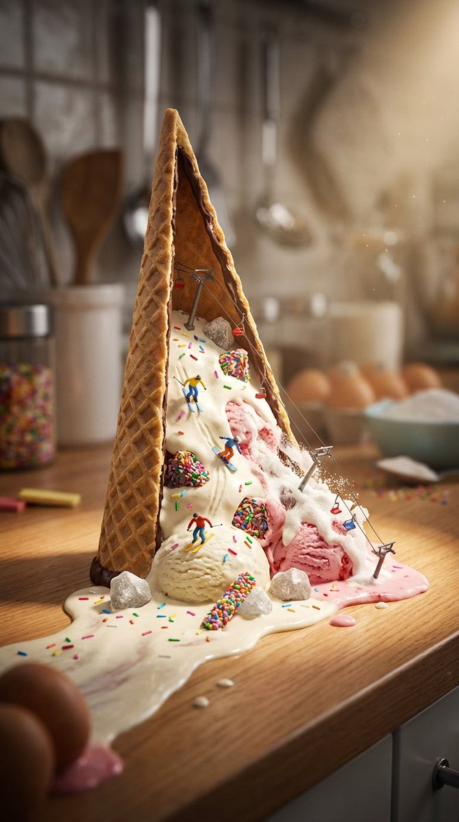 Ice Cream Cone to Ski Slope, Product, nanoBanana-Pro, 糖粒障碍, 插画 reference image