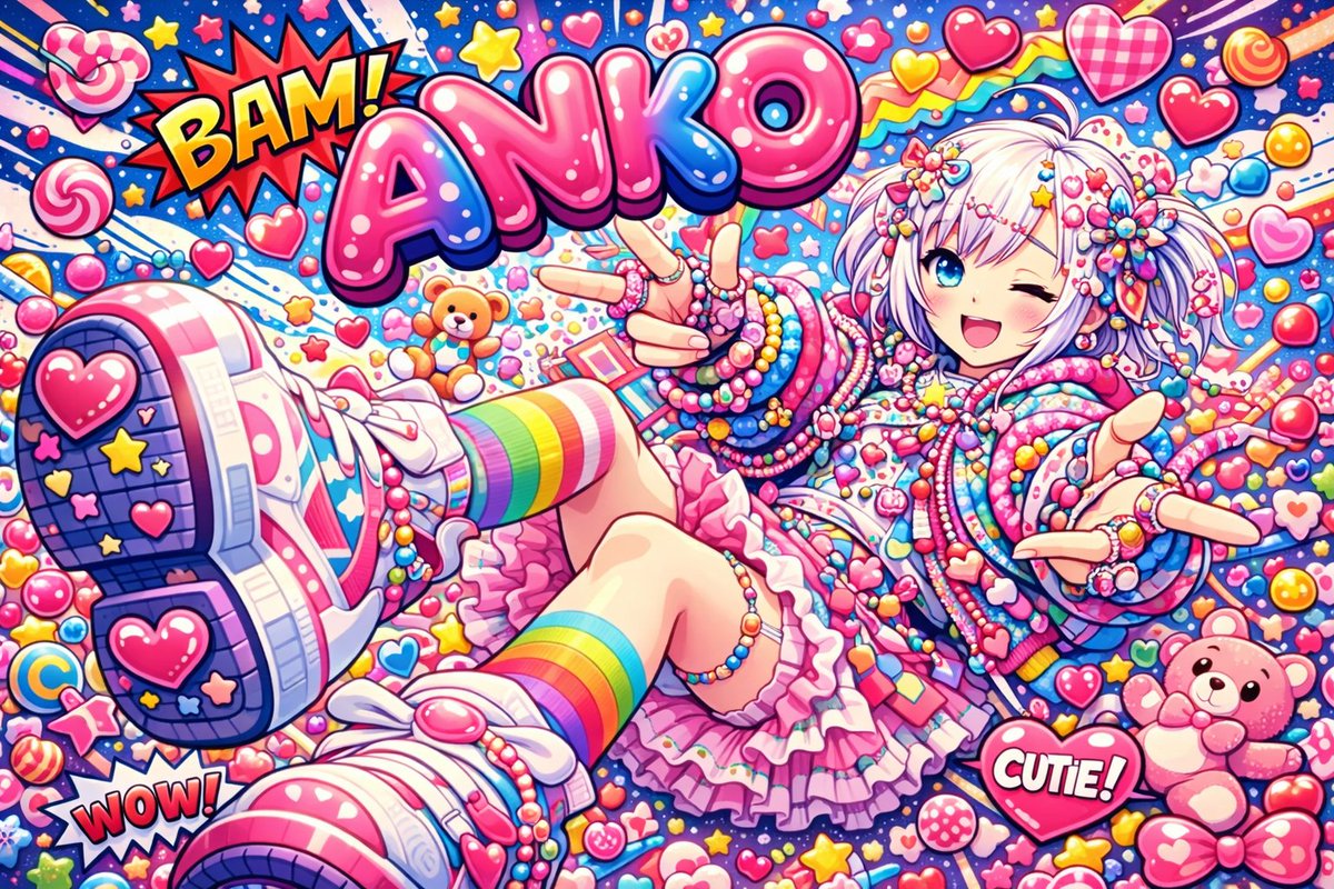 Aniko's Harajuku Fashion Remix Poster Art, Cute, nanoBanana-Pro, 3D Typography, Comical Effects reference image