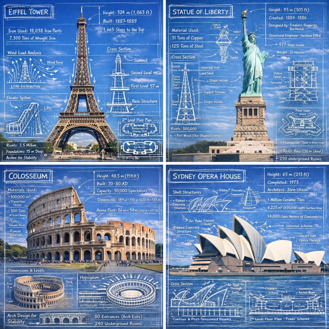 GPT-1.5图像地标信息图，科技，nanoBanana-Pro，Architectural Details, Blueprint Infographic风格参考图
