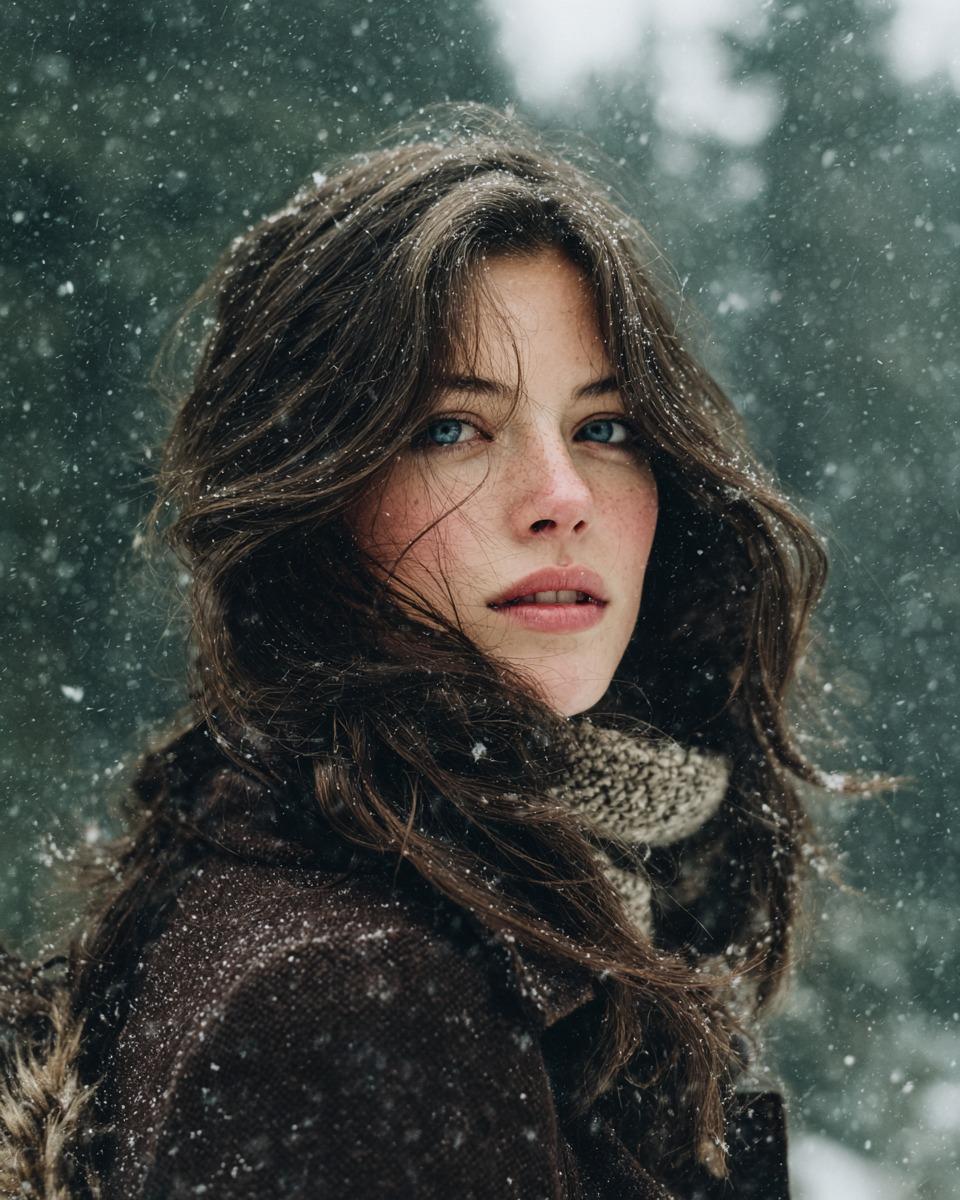 Cinematic Photorealistic Portrait in a Winter Forest Atmosphere, People, nanoBanana-Pro, Cinematic Portrait, Ethereal reference image