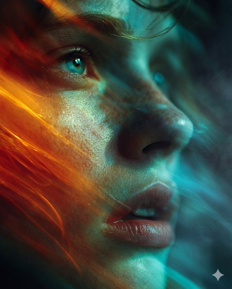 Cyber-cinematic Extreme Close-up Portrait, Sci-Fi, nanoBanana-Pro, Cyber-cinematic, Editorial reference image