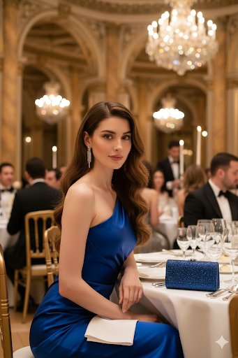 Blue-Shimmering Luxury Ballroom, Fashion, nanoBanana-Pro, Cinematic Highlights, Deep Blue Palette reference image
