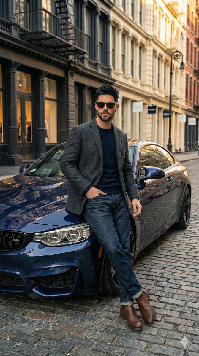 Stunning street view generated by Gemini Nano Banana Pro, City, nanoBanana-Pro, BMW Coupe, Cinematic Lighting reference image