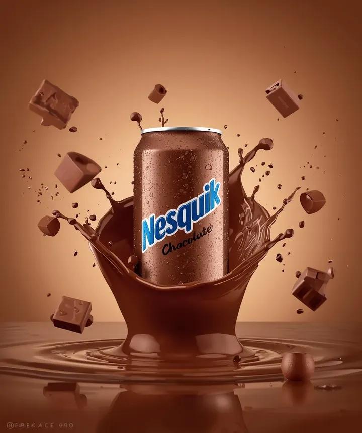 Nesquik Chocolate Drink Aluminum Can Photography, Realistic, nanoBanana-Pro, Beverage, Brand Logo reference image