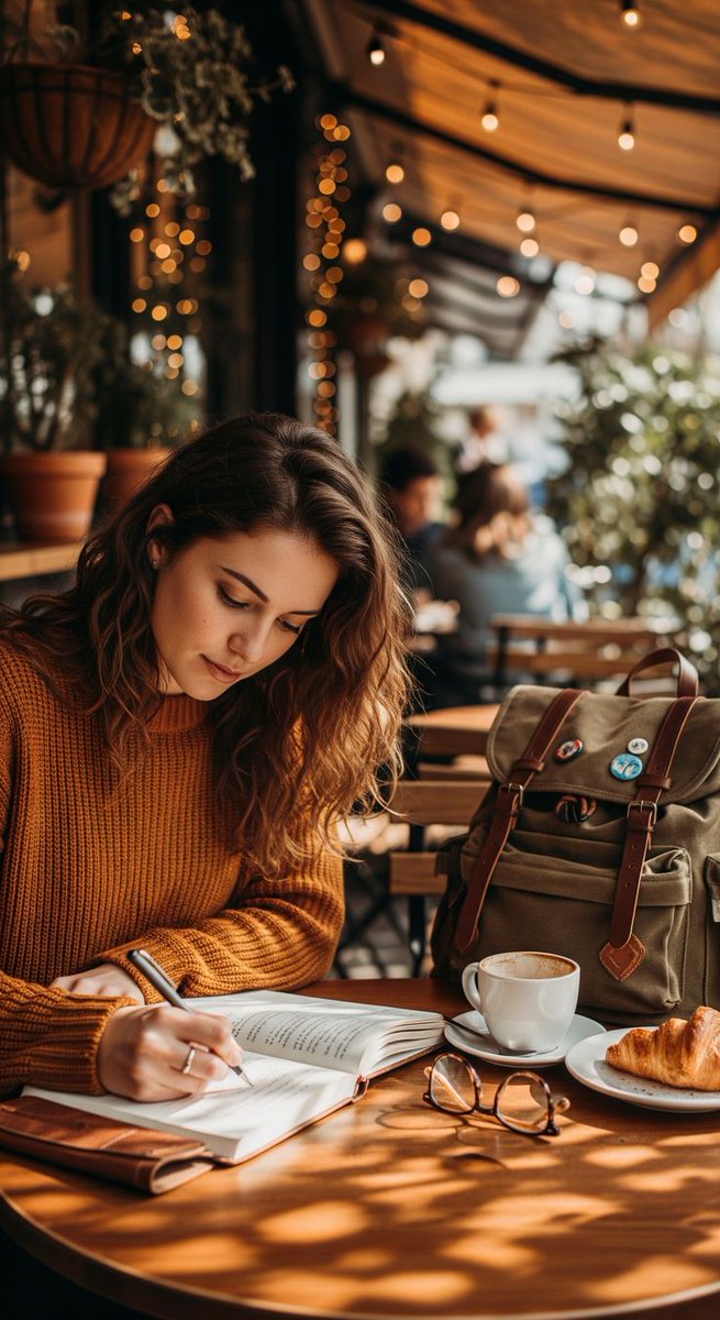 Cozy Outdoor Café Scene on a Calm Afternoon, People, nanoBanana-Pro, Artistic Environment, Autumn Atmosphere reference image