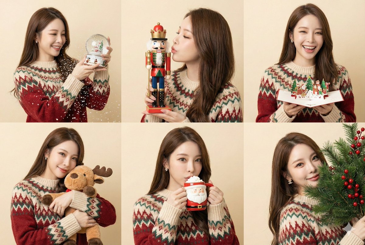 Special Edition: The Charm of Christmas with Fair Isle Sweater - Six Panels, Festival, nanoBanana-Pro, Character Interaction, Christmas reference image