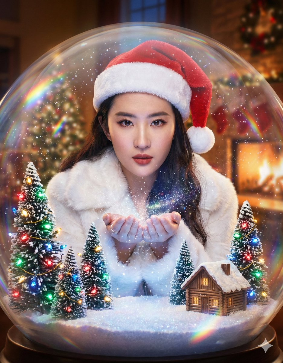 Christmas Special - Character Captured in a Surreal Giant Glass Snow Globe, Fantasy, nanoBanana-Pro, 3D, Character Study reference image