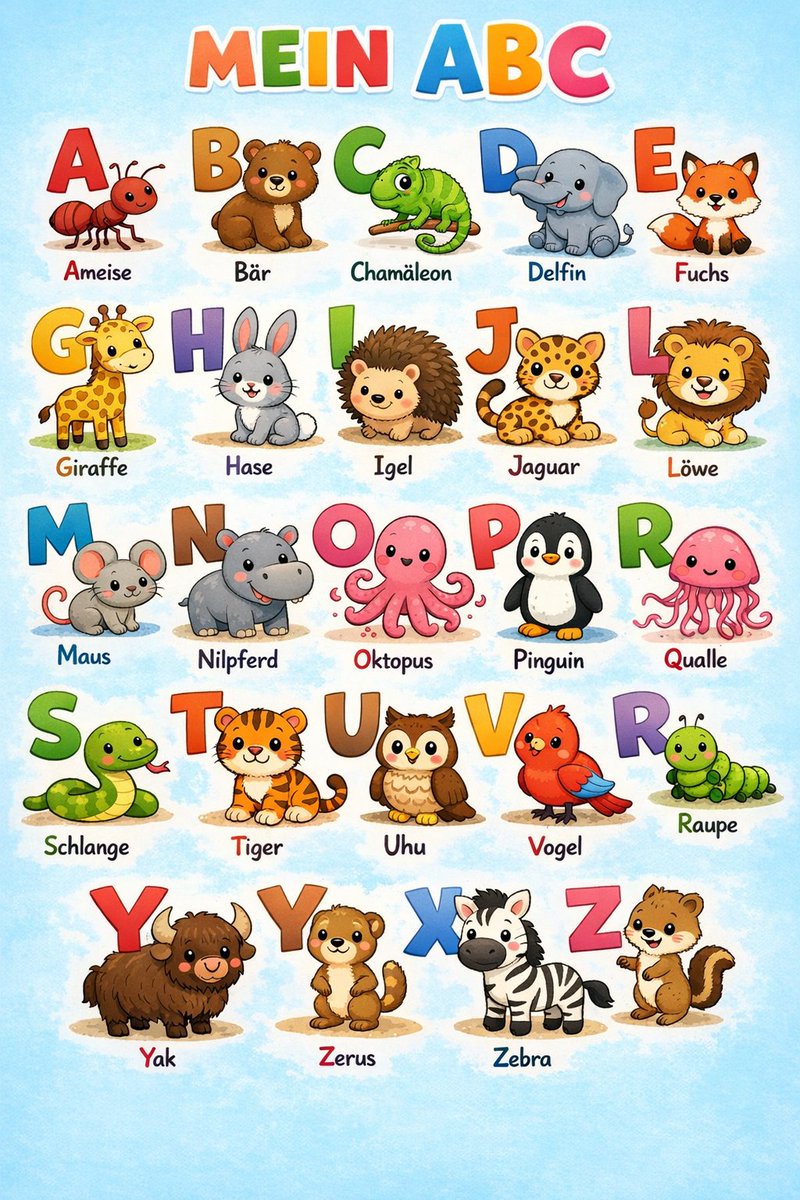 Alphabet Animal Poster, Animal, nanoBanana-Pro, Alphabet Learning, Animal Characters reference image