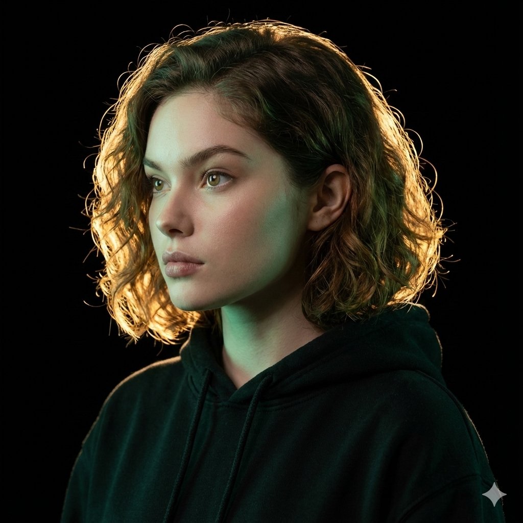 Ultrarealistic Artistic Portrait of a Model, People, nanoBanana-Pro, Artistic Portrait, Black Background reference image