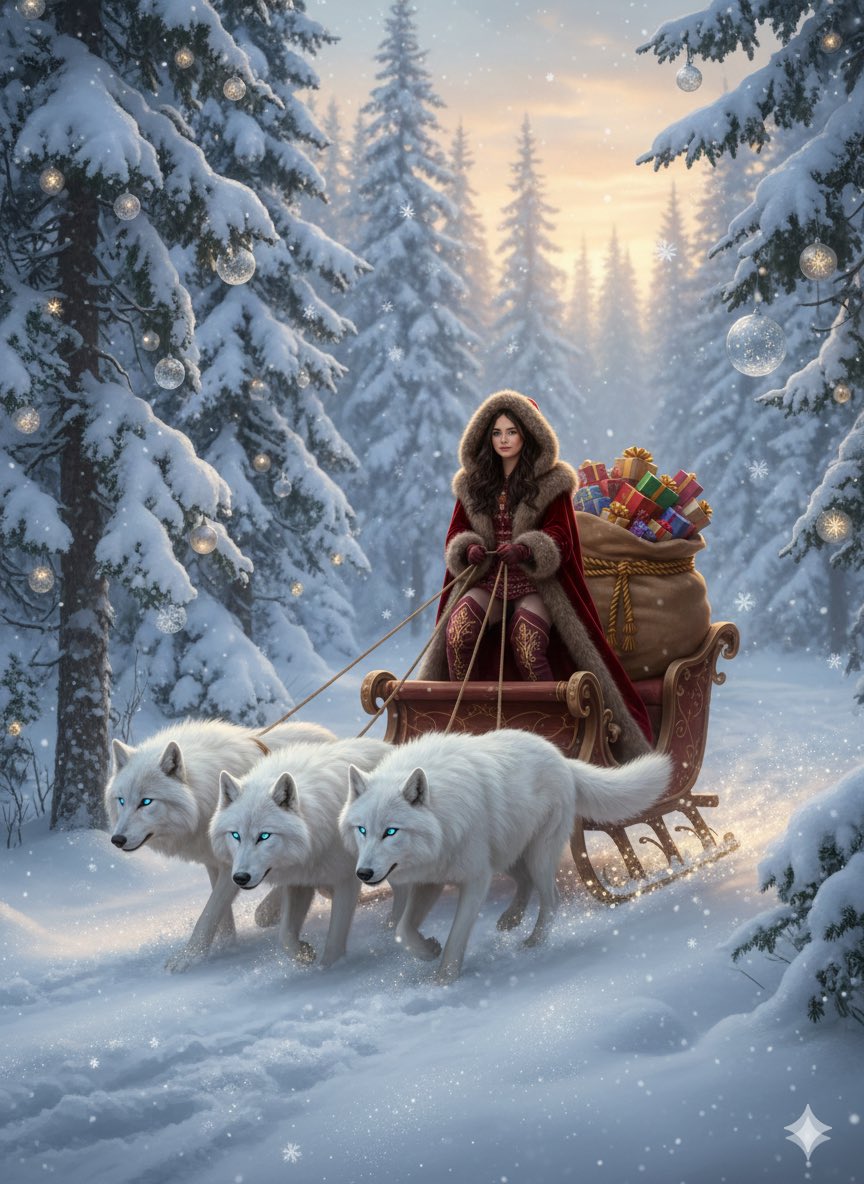 Fantasy Christmas Adventure in a Snowy Forest, Fantasy, nanoBanana-Pro, Christmas, Fantasy reference image