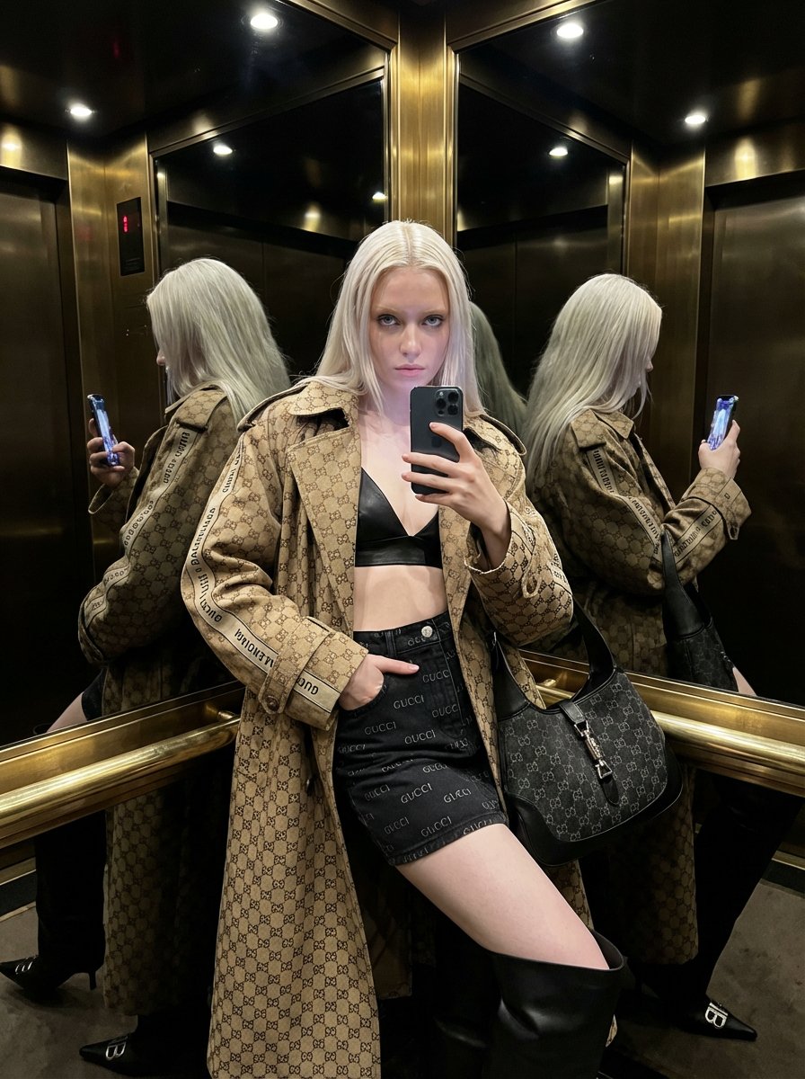 Gucci x Balenciaga The Hacker Project – Logo Mashup，时尚，nanoBanana-Pro，Balenciaga, Elevator Setting风格参考图
