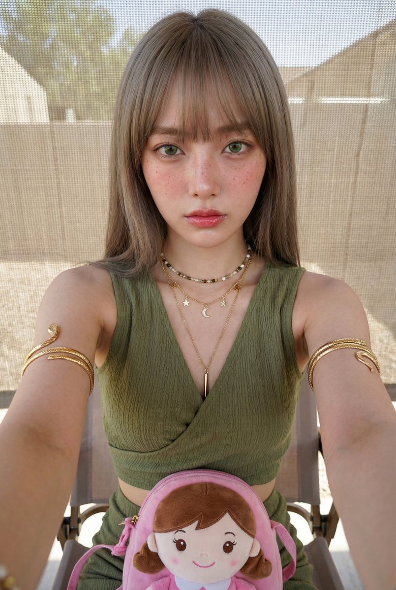 Young Female Portrait, People, nanoBanana-Pro, Boho Chic, Green Eyes reference image