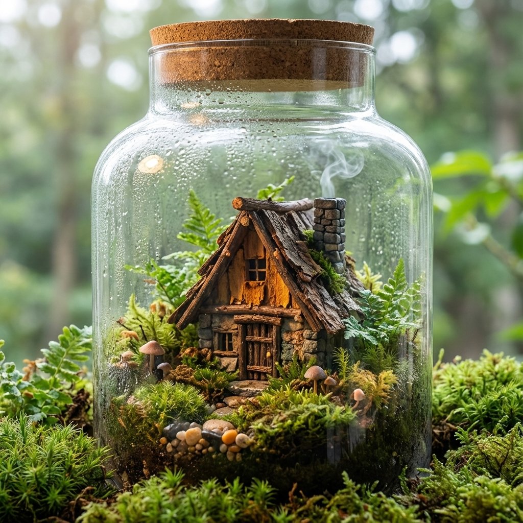 Miniature Plant Terrarium Series, Nature, nanoBanana-Pro, Artistic Glass Dome, Fairy Tale Scale reference image