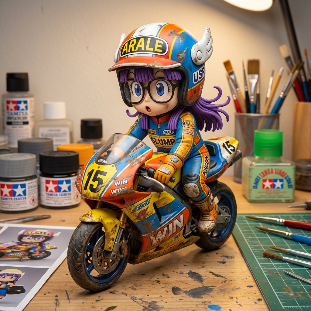Vintage Retro Racing Helmet Anime Style, Comic, nanoBanana-Pro, Anime Style, Arale Noriaki reference image