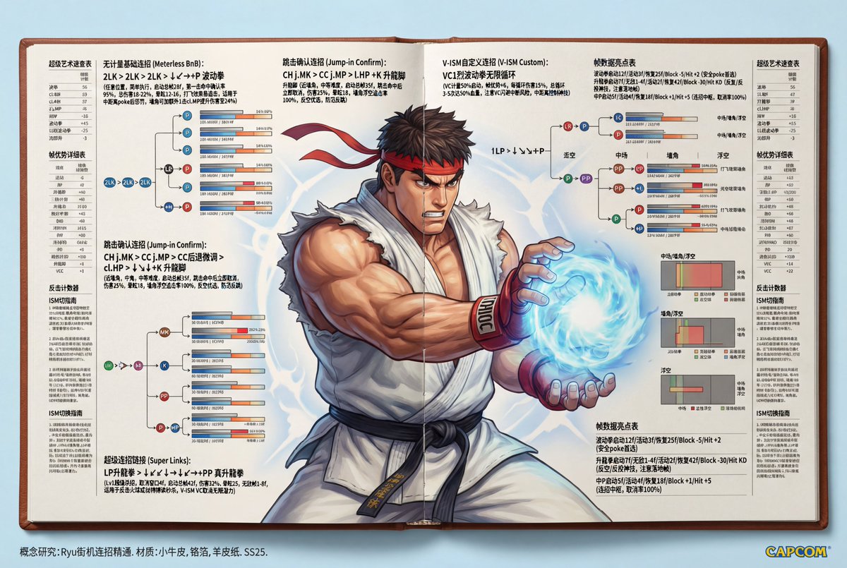 经典《街头霸王3》格斗技巧解析，城市，nanoBanana-Pro，Arcade Artwork, Combat Guide风格参考图