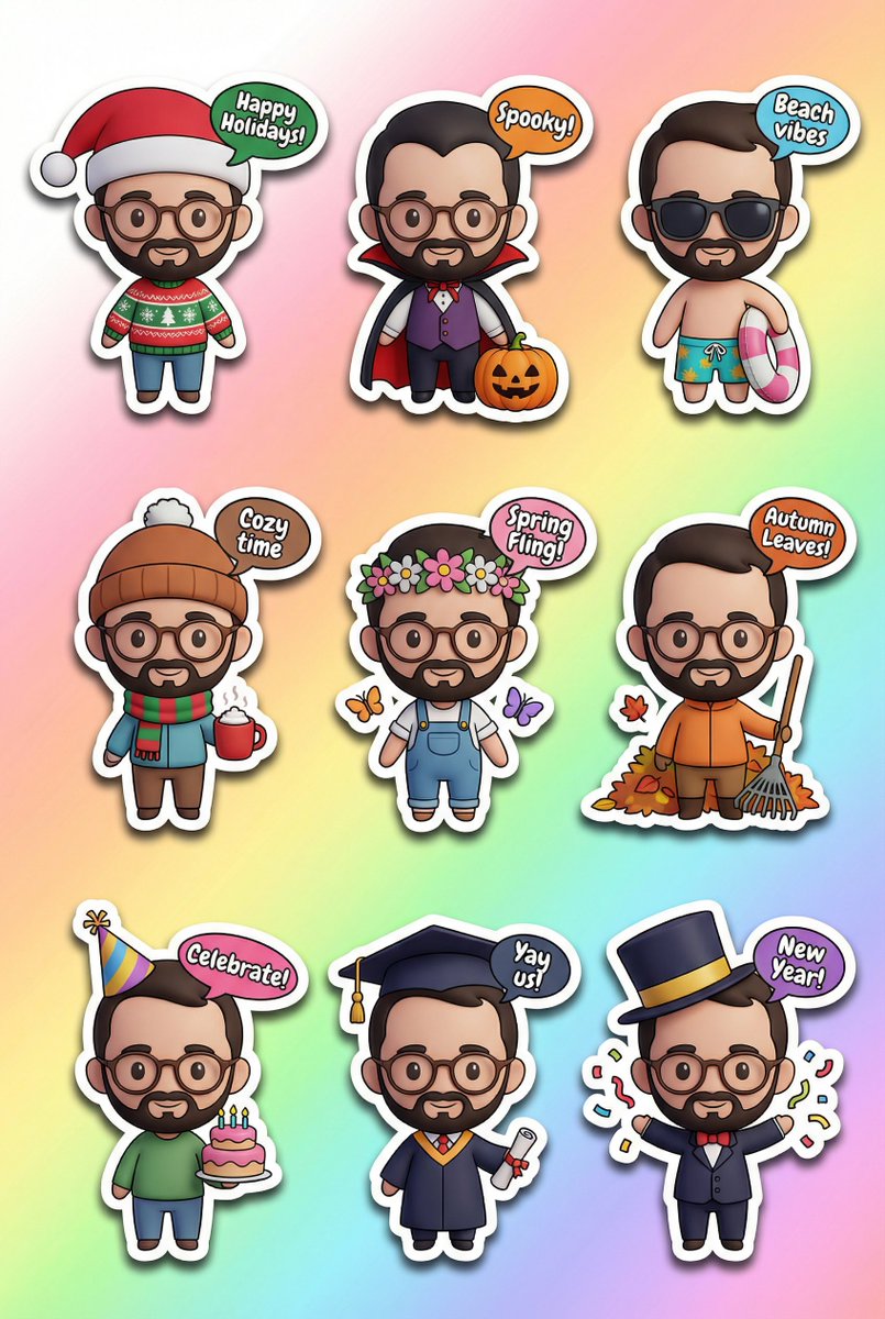 最佳社交贴纸模型分析，可爱，nanoBanana-Pro，3D Kawaii, Chibi Stickers风格参考图