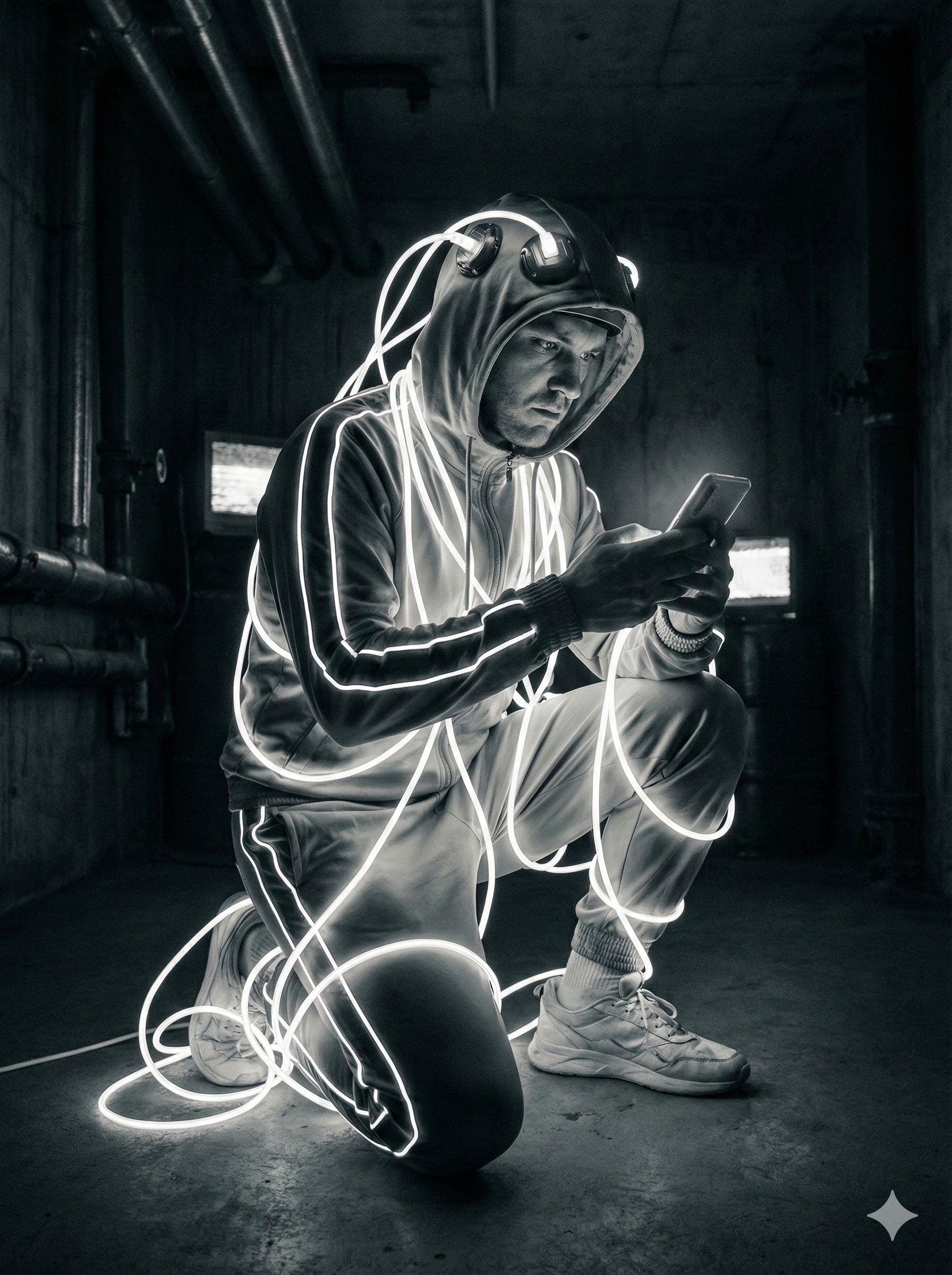 纳米香蕉Pro与Grok Imagine对比，抽象，nanoBanana-Pro，Cyberpunk Mood, Digital Dependence风格参考图