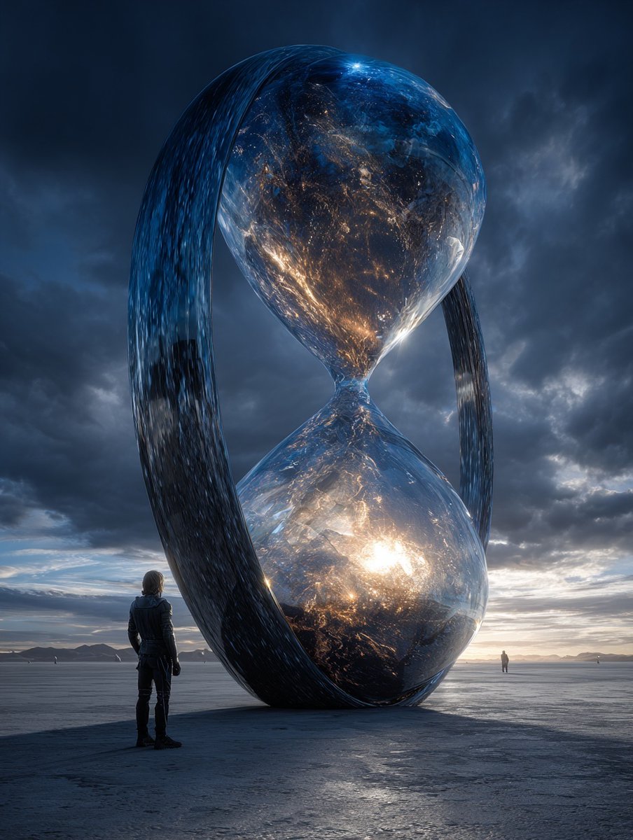 Cosmic Glass Hourglass, Realistic, nanoBanana-Pro, 3D, Cinematic Style reference image