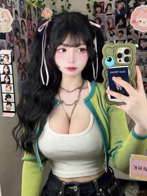 Korean Beauty Girl Mirror Selfie, People, nanoBanana-Pro, Coquette Style, East Asian Features reference image