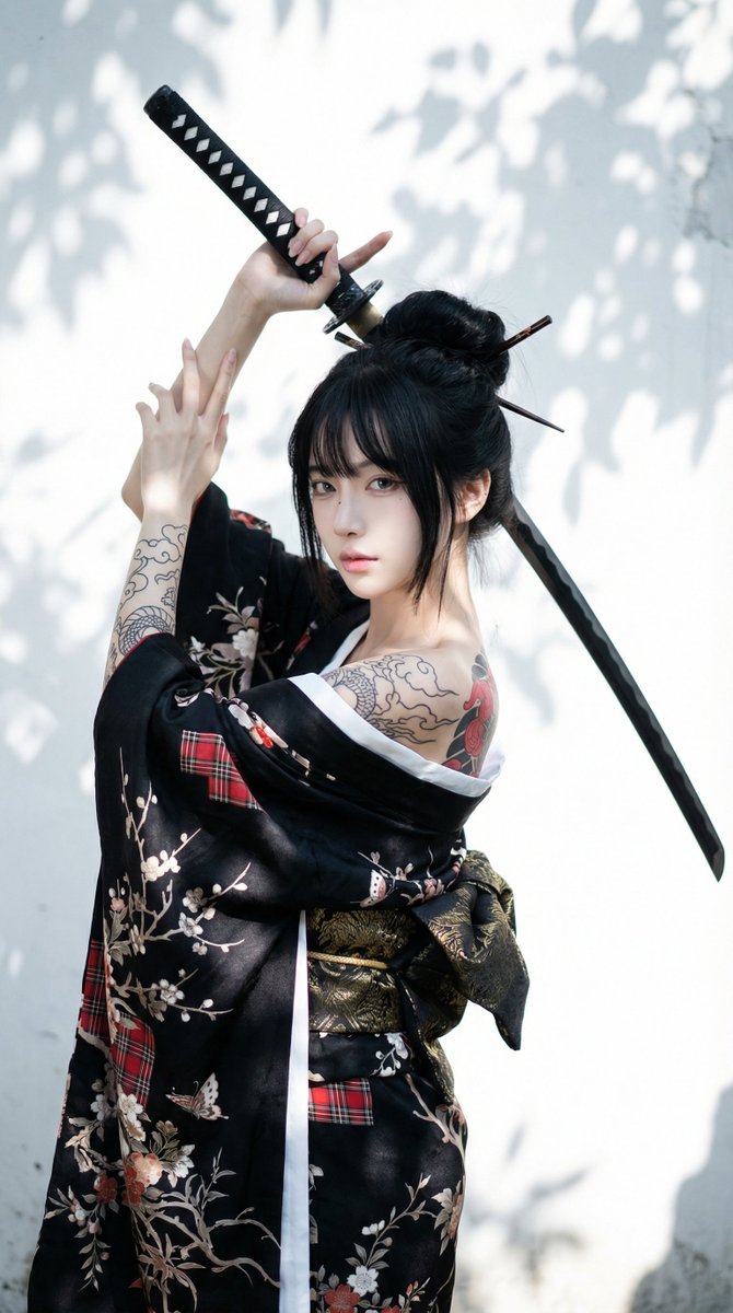 Cherry Blossom Fallen Samurai, Oriental, nanoBanana-Pro, Black and White, Cherry Blossom reference image