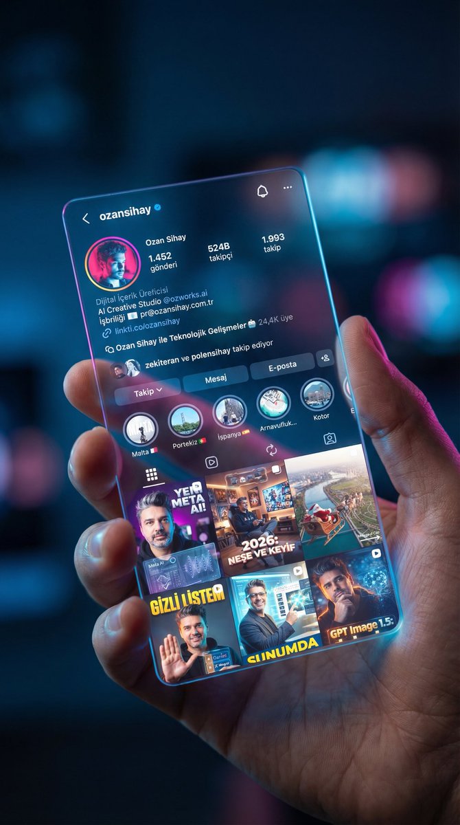 Instagram Profile Holographic Card Close-Up, Technology, nanoBanana-Pro, Blue and Magenta Ambience, Close-up reference image