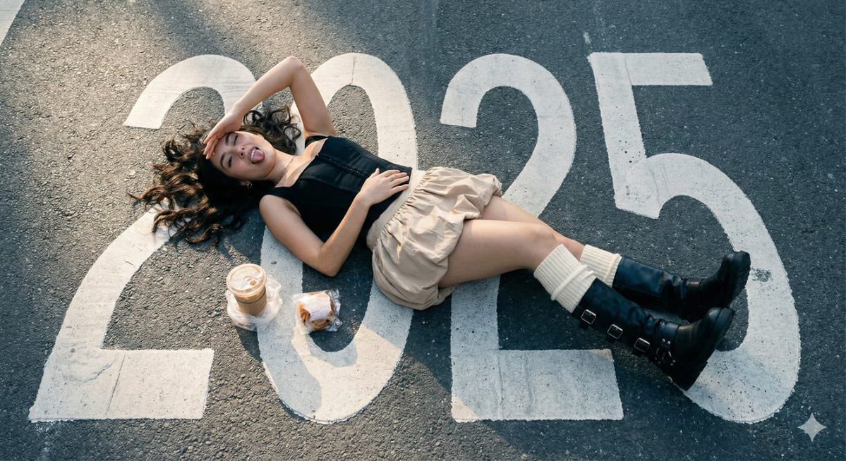 Goodbye 2025, City, nanoBanana-Pro, Beige Mini Skirt, Black Corset Top reference image