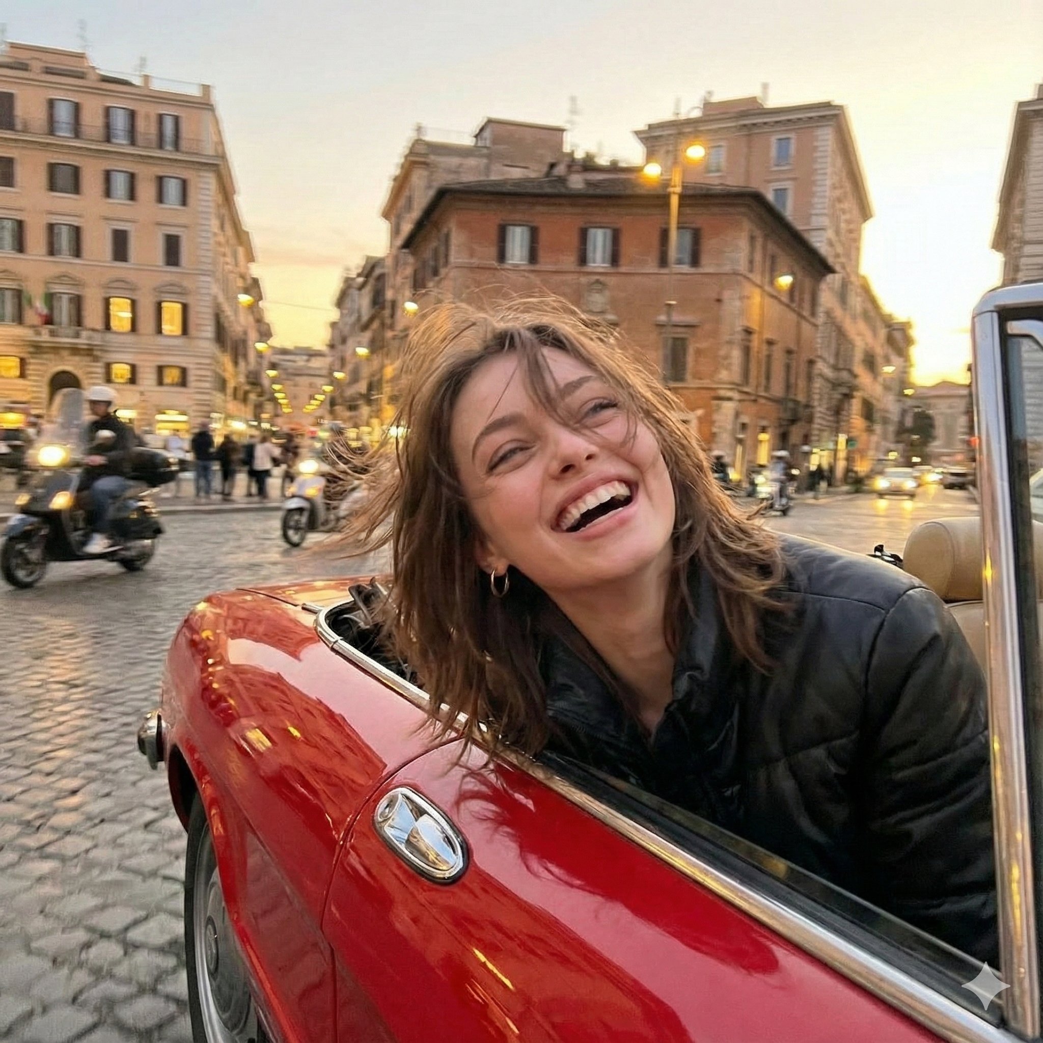 Twilight iPhone Photography in Rome with Gemini Nano Banana Pro, Film, nanoBanana-Pro, 1:1 Aspect Ratio, Alfa Romeo Convertible reference image