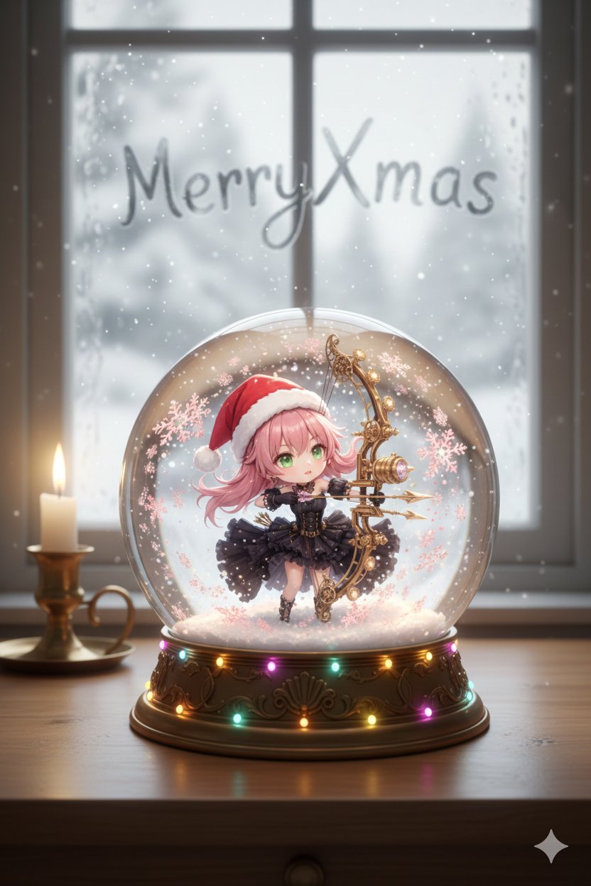 Early Christmas Anime Deformed Character and Realistic Snowman Dome, Comic, nanoBanana-Pro, Anime Character, Christmas Theme reference image